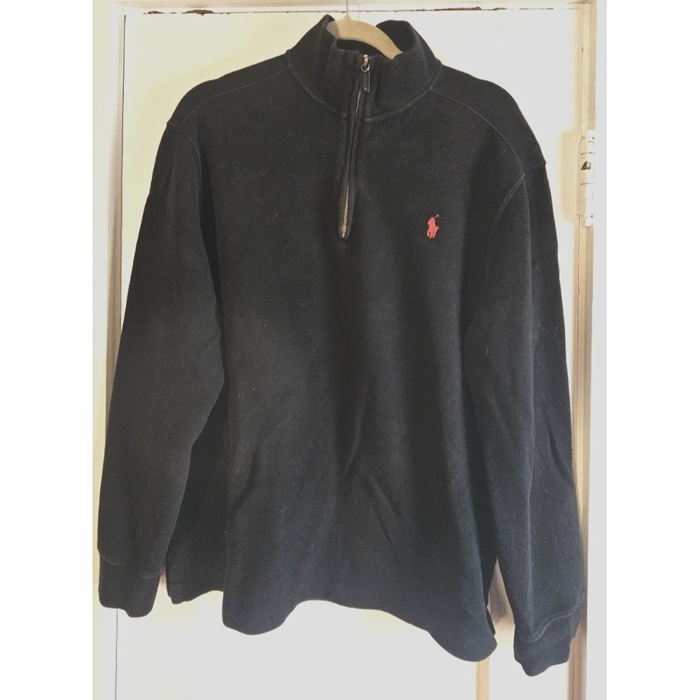 Polo by Ralph Lauren men's L 100% cotton 1/4 zip pullover red pony black